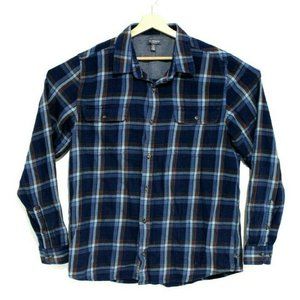 Toad & Co Mens Extra Large Slim Blue Organic Cotton Plaid Flannel Button Down